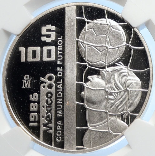 1985 MEXICO FIFA World Cup 1986 Soccer Proof Silver 100 Pesos Coin NGC i106241