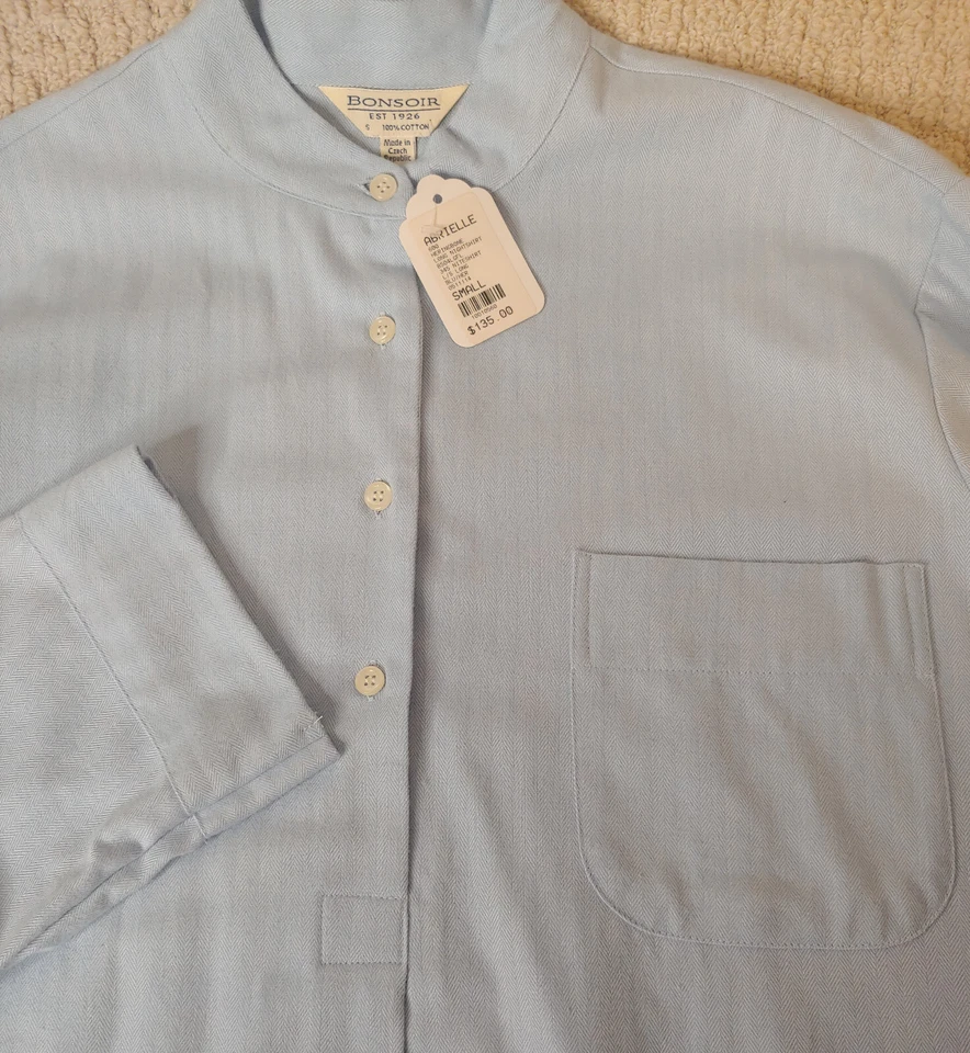 Camisola Bonsoir azul espinha de peixe algodão longa camisola nova com etiquetas S S Spot - Imagem 2 de 4