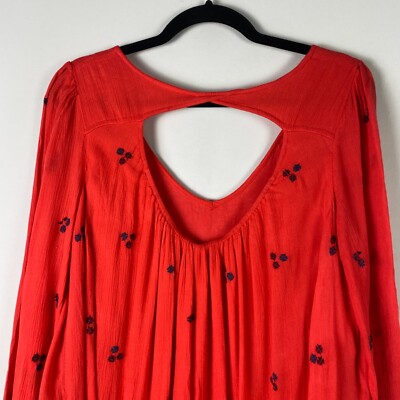 Free People Oxford Embroidered Floral Shift Mini Dress Red Combo Small |  eBay