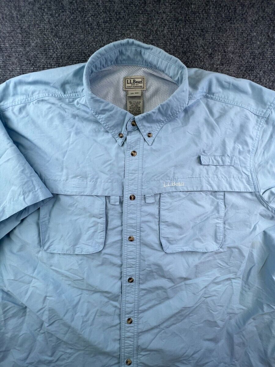 LL Bean Shirt Mens 2XL Blue Short Sleeve Button Up Fishing LL Bean Shirt Mens 2XL Blue Short Sleeve Button Up Fishing