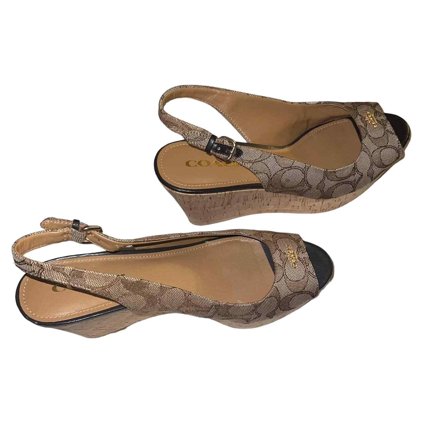 Coach Tan Signature Slingback Peeptoe FERRY Shoes Siz… Gem