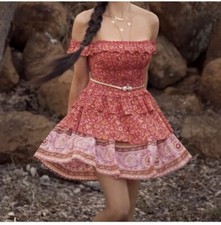 Spell & The Gypsy Dahlia Ra-Ra Smocked Tiered Boho Mini Dress NWT Sz XXL
