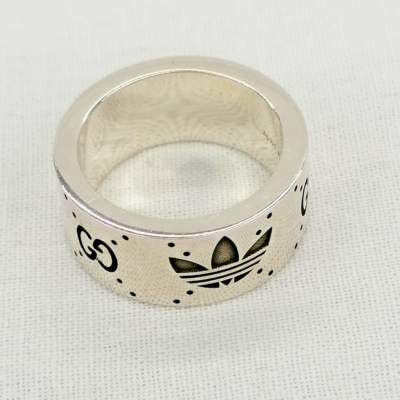 Gucci x Adidas GG Logo Wide Band Ring Sterling Silver 925 Gucci x Adidas GG Logo Wide Band Ring Sterling Silver 925