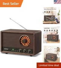 AM FM Radio,Retro Wood Table Radio,Portable Bluetooth Speaker Plug in Wall,Be...