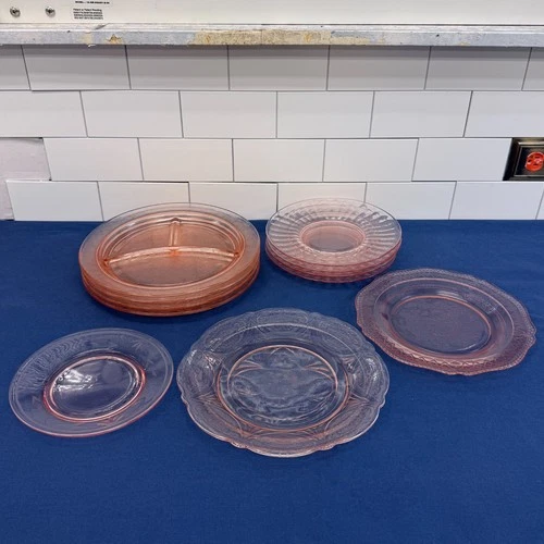 Pink Depression Glass Plate Lot of 11, 1930s Macbeth Evans Federal Anchor