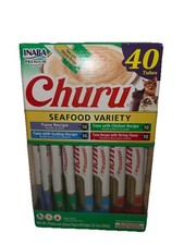 Churu Cat Treats Grain Free Lickable Creamy Pur e 40 Tubes Tuna Seafood BB 06/26
