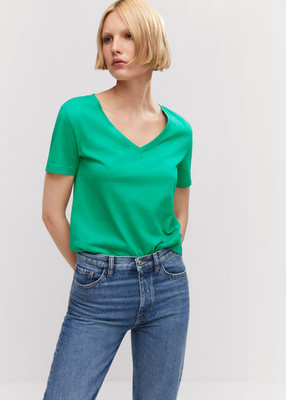 T-Shirt XS Mango Damen grün Baumwolle neu