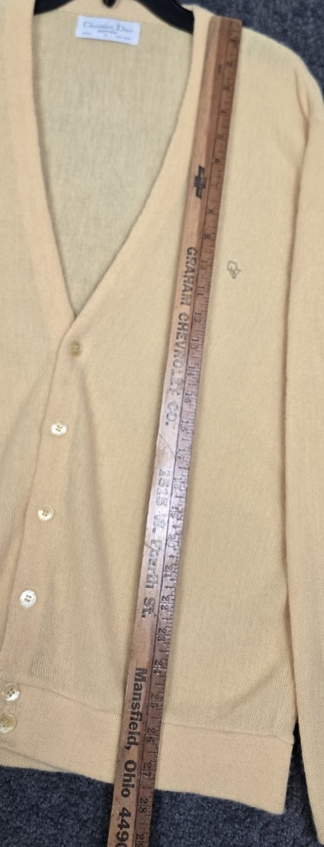 Vintage Christian Dior Cardigan Sweater Men's Large Yellow Orlon