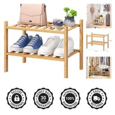 Small Shoe Rack, 2-Tier Shoe Rack for Entryway, Bamboo Wood Shoe Shelf for Cl...