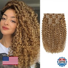 Loxxy 3B 3C Jerry Curly Clip in Human Hair Extensions 22"-Honey Blonde