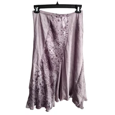 Vintage Y2K NEW FAIRY Purple Crinkle Satin Patchwork Midi Flare Skirt Large