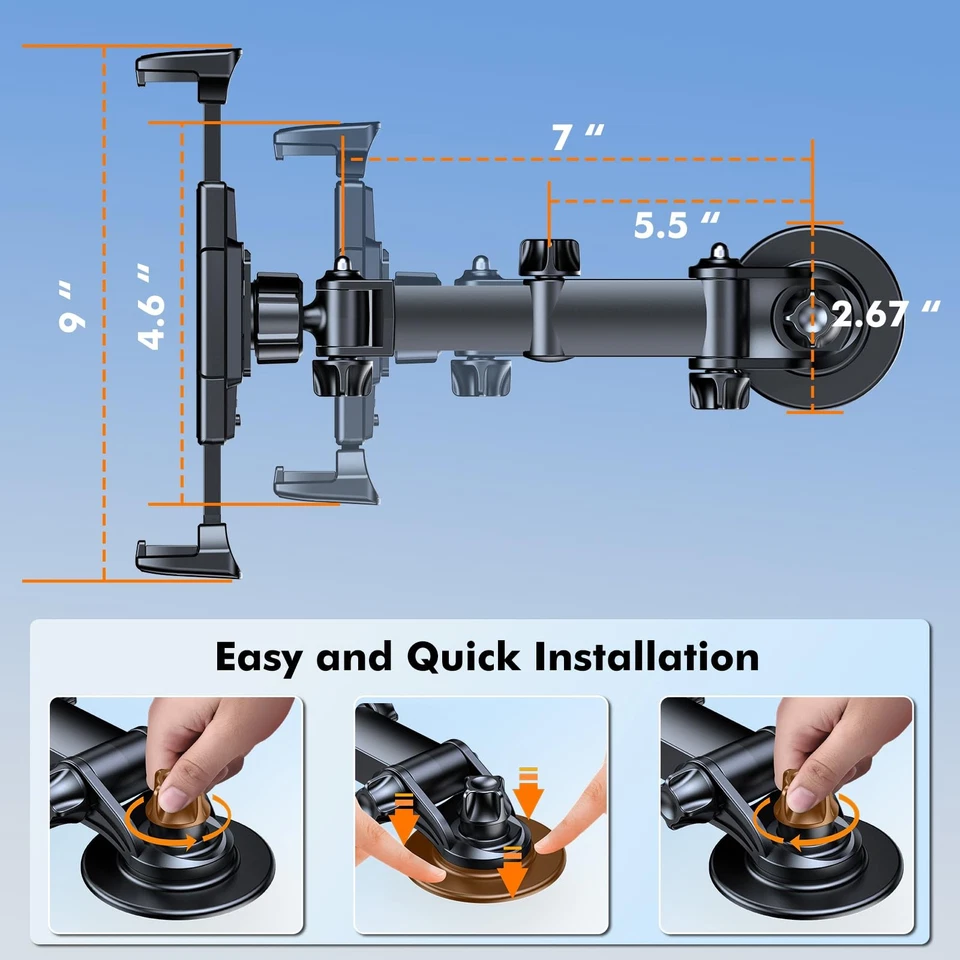 Supporto Tablet Auto con 3M Adesive, Regolabile a 360° Supporto per iPad da C... - Image 3 of 4