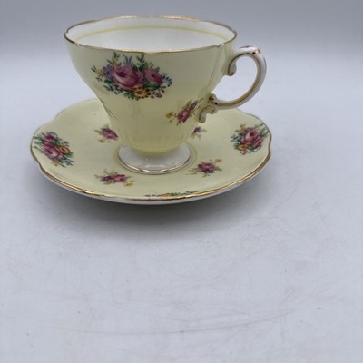 Vintage EB Foley Teacup & Saucer, Sunny Yellow , English, Floral & Gold Accents