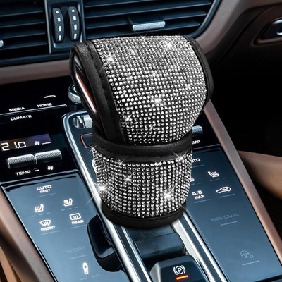 Universal Leather Car Gear Shift Knob Cover with Crystal, Anti-Sl Color: White