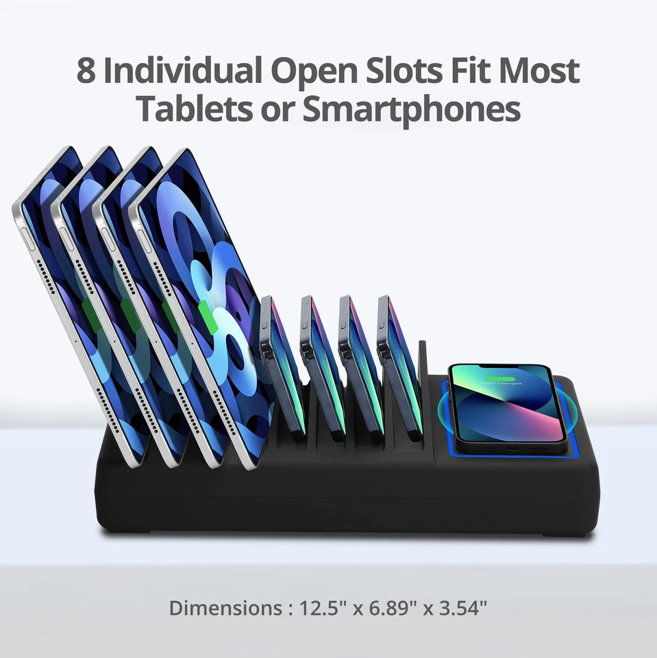 Estación de Carga USB SIIG 10 Puertos 150W con Plataforma de Carga Inalámbrica Qi 6X USB-A Foto 3 de 4