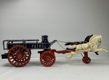 Vintage Cast Iron Police Patrol Toy 2-Horse Carriage Wagon