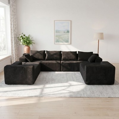 138'' Oversized U Shaped Cloud Sofa Set, No-Assembly Corduroy Modular Couch Sofa