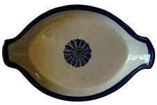 VINTAGE El Palomar Mexico Ken Edwards Oval Platter Blue Flower Pottery