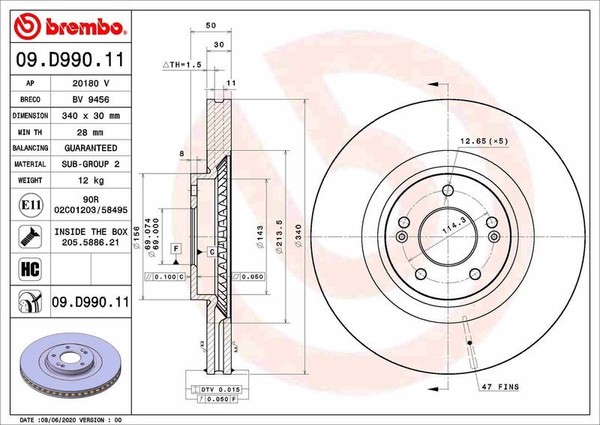 2X Brembo Bremsscheibe 09.D990.11 FüR Hyundai Kia-image