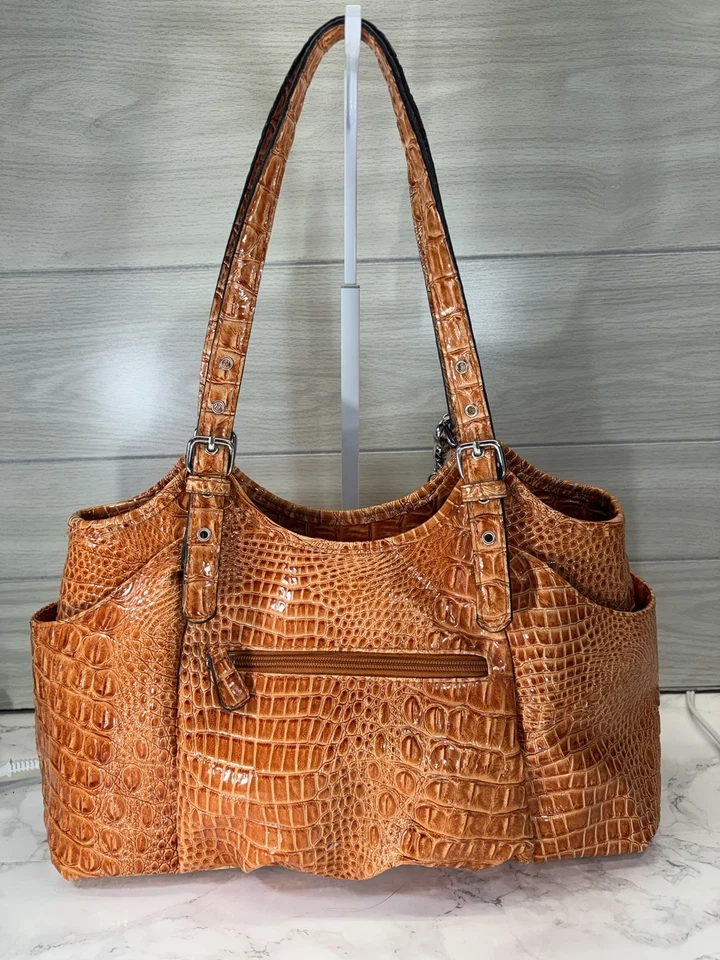 Cocodrilo sintético de cuero naranja grande. Bolso de hombro/cartera Foto 3 de 4