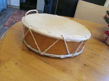 Handmade Drum Peruvian 10" With Wooden Frame & Rawhide Cover Dbl Sided Ceremony 