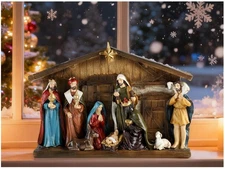Christmas Nativity Scene Set - 12" W One Piece Holy Family Sculpture with Man...