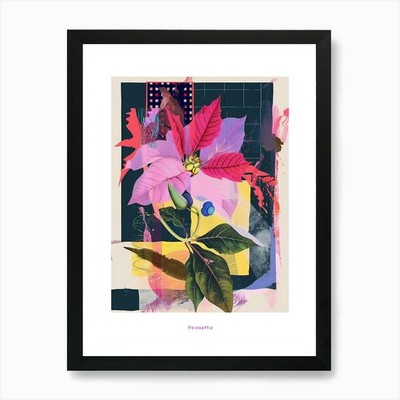 Weihnachtsstern 2 Neon Blumen Collage Po gerahmtes Wandbild Poster Leinwanddruck Bild