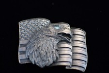 VTG 1990 Siskiyou Buckle Co. USA Flag and Eagle Belt Buckle