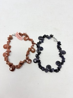 Shop LC Red & Blue Goldstone Set of 2 Beaded Bracelets Stainless Steel 9in 5046