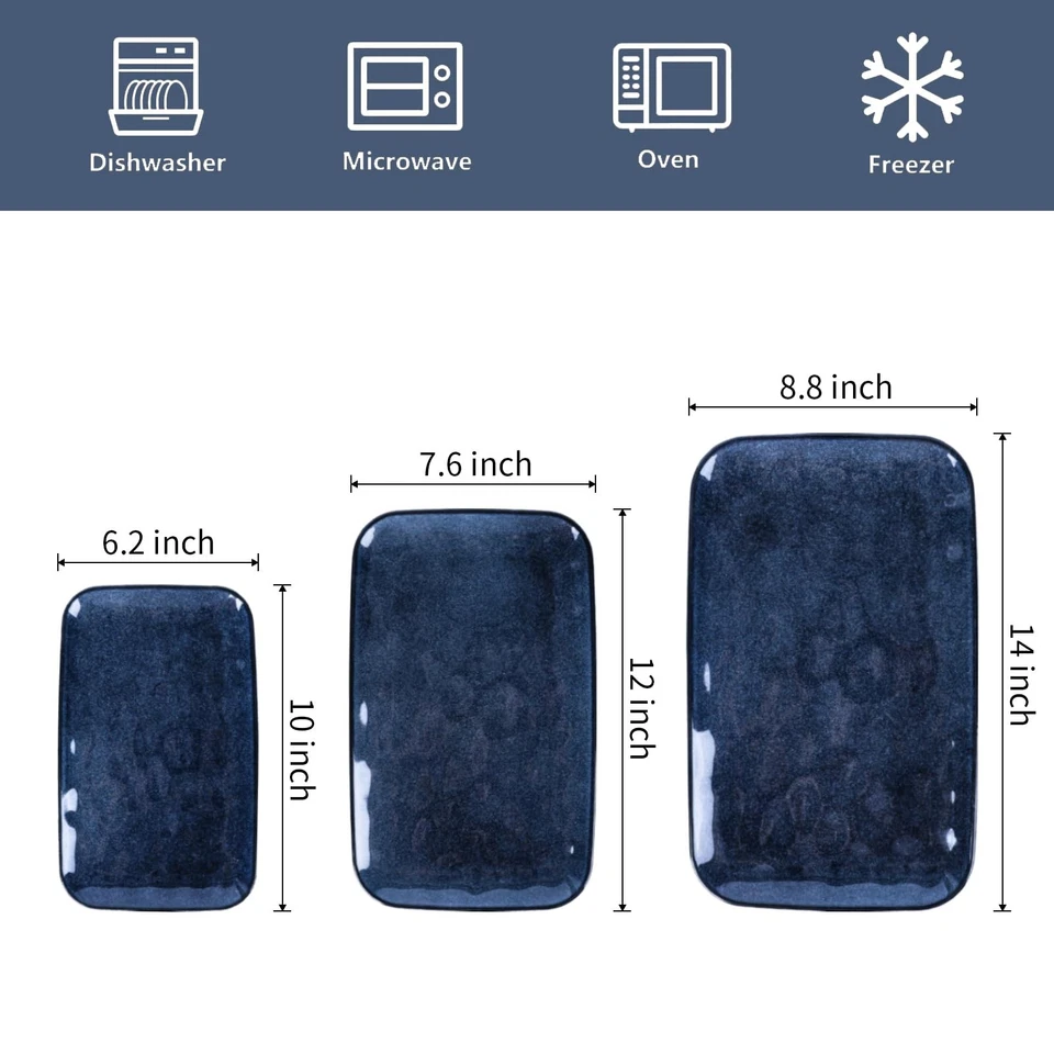 Ceramic Rectangle Serving Platters - 14" 12" 10" Porcelain Serving Trays Plat... - Image 4 of 4