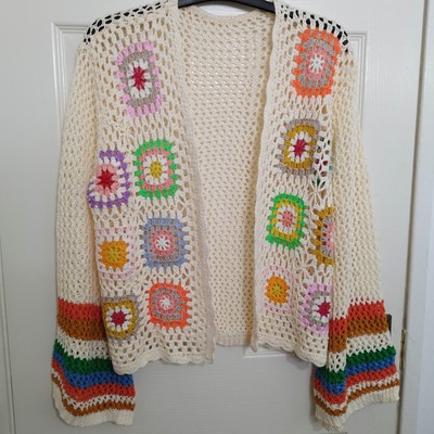 Handarbeit Häkel Strickjacke, Granny Square Vintage/Retro 70er, Hippie Boho Bohemian