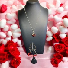 Heart Charm Necklace And Modern Red Heart Hoop Earrings Set Romantic Valentine