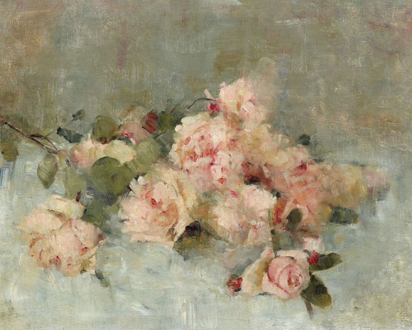 Vintage Still Life with Pink Roses Painting Giclee Print on Fine Art ...