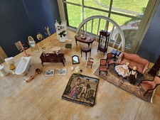 Large Vintage Lot Doll House Miniatures Furniture  Accessories Wood and metal