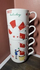 THE CELLAR Macy's Holiday Stackable Mugs 4 piece Christmas Coffee Cup Snowman