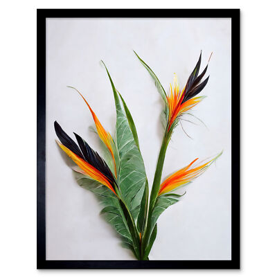 Paradiesvogel Stiel Blätter Blumen Pflanze gerahmt Wandbild Bild Druck 12x16