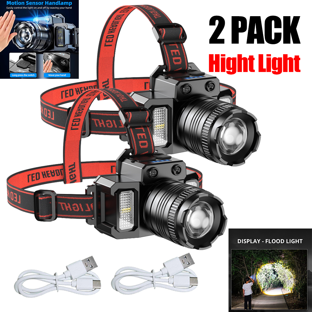 2-Pack Rechargeable Headlamps – Super Bright Hands-Free Light For Camping, Work, Repair