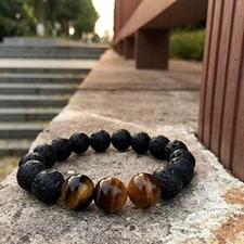 Natural Lava Stone Tiger Eye Lava Beaded Healing Energy Wrist Bracelet Men Women