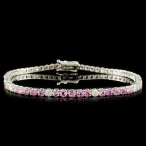 Authentic 6Ct Pink Sapphire & Diamond Lab Created Tennis Bracelet In 14K White Gold Plated