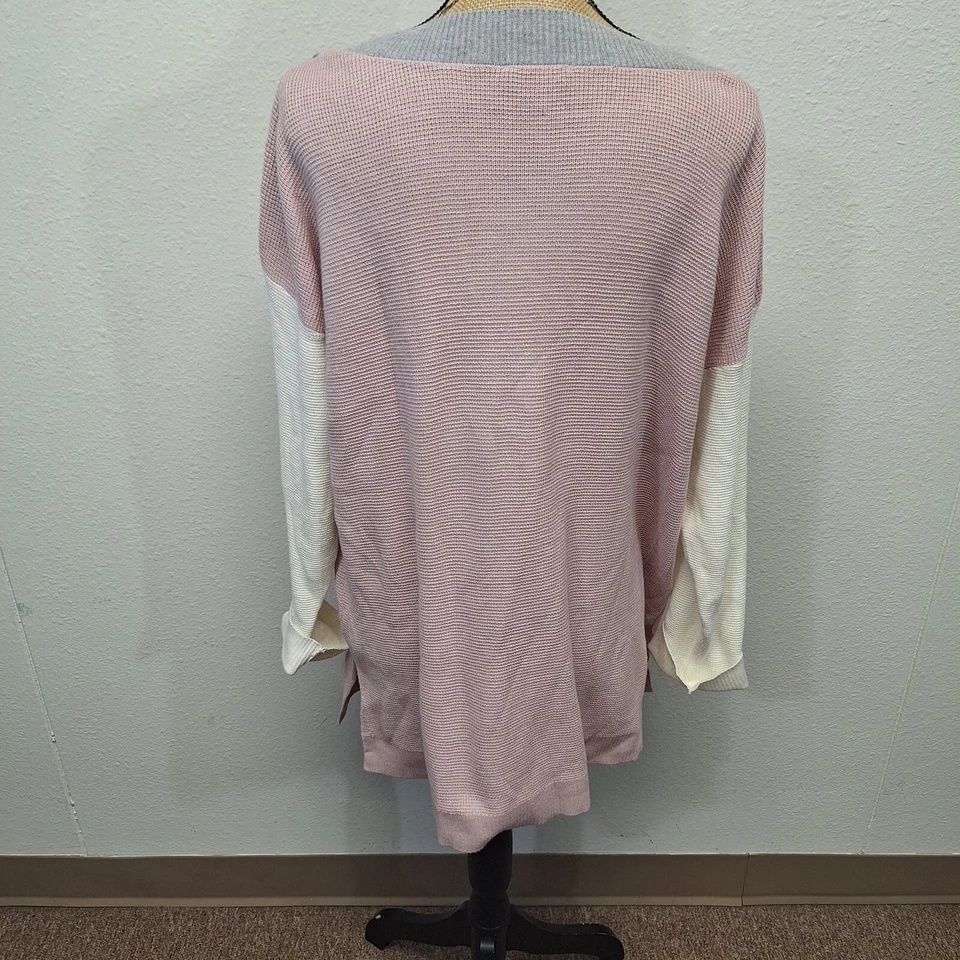 Suéter de gran tamaño Vince Camuto Waffle tejido elástico manga larga rosa para mujer talla XL Foto 3 de 4