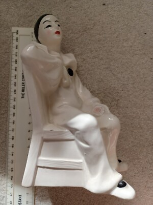 Art Deco Porzellan Figur Pierrot Harlekin 1970 80 Germany Buchstütze