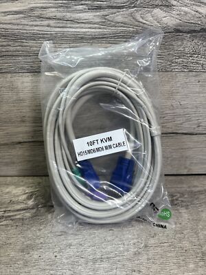 10Ft KVM Cable SVGA VGA HD-15 Pin PS/2 Mouse Keyboard MDIN-6 Pin PC #N1