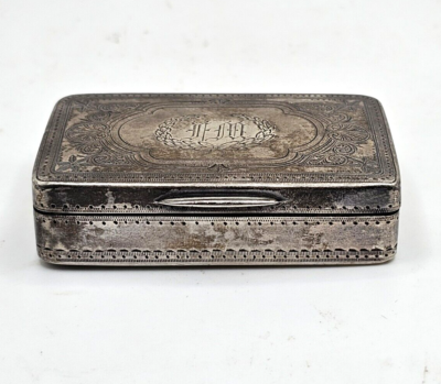 RARE ANTIQUE STERLING SILVER SNUFF BOX WOOD & HUGHES COLLECTIBLE TOBACCO