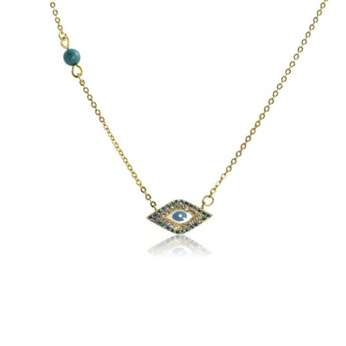 Evil Eye Enamel Greek Turkish Bead 925 Sterling Silver Rose Gold Gold Necklace - Picture 1 of 7