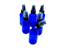 6 NEW 2 oz. Cobalt Blue Boston Round GLASS Spray Bottle with Black sprayers