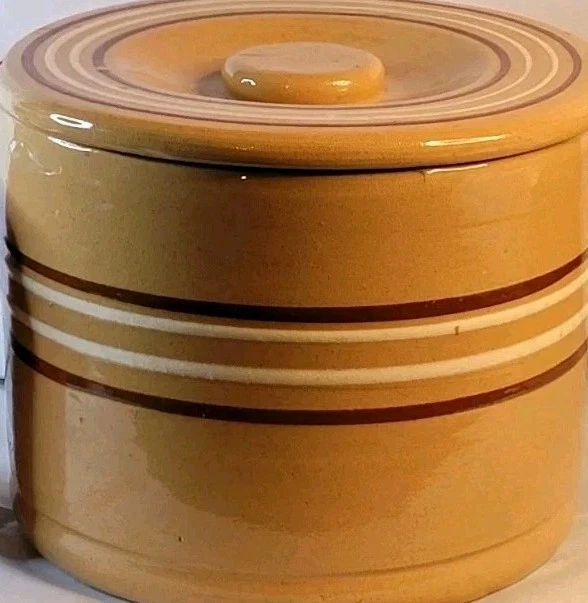 BUTTER CROCK W/ LID YELLOW WARE RARE LG. ANTIQUE PFALTZGRAFF OF YORK OUTSTANDING