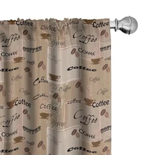  Coffee Curtains, Coffee Words Different 28"W x 63"L (Pack of 2) Brown Black