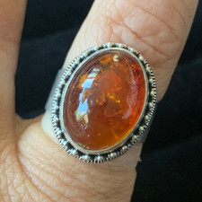 Big Chunky Amber  925 Sterling Silver Statement Ring - Adjustable 
