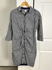 Gap Blue/White Gingham Button Up Shirt Dress Gathered w/Self Tie Size M