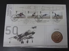 Royal Mail British Engineering Sea Harrier crown size medallion & FDC First Day